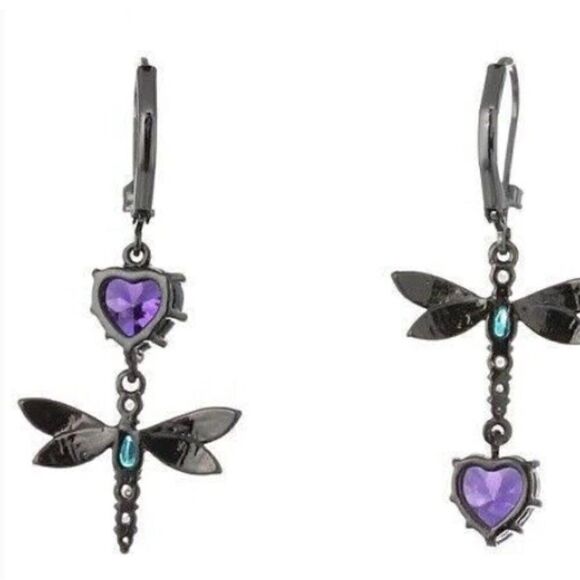 💜 Betsey Johnson unique dragonfly drop dangle earrings 💜 - Picture 2 of 7